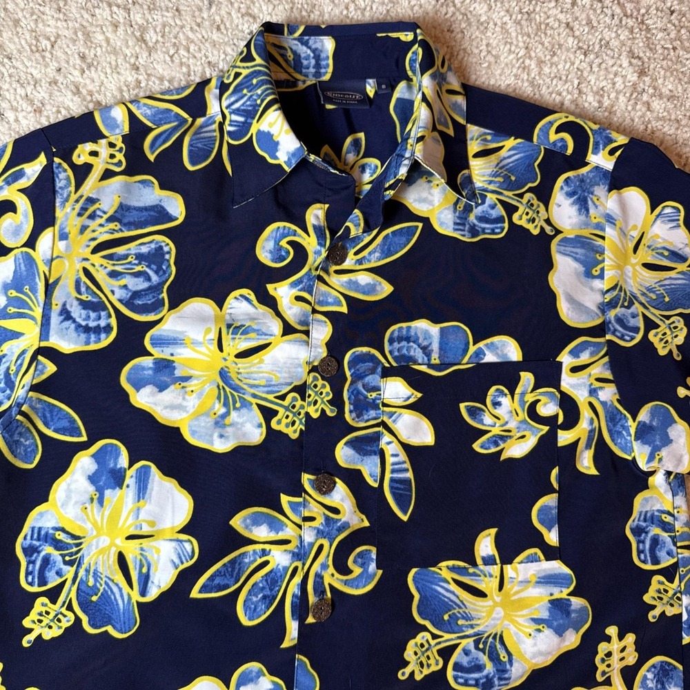 Sideout Shirt Men Blue Floral Print Short Sleeve Button Up Hawaiian S 90s Small